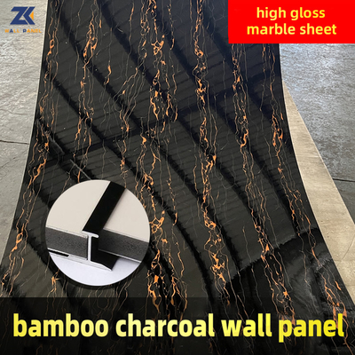 Kualitas Penjualan Langsung Pabrik 1.22*2.44 M Panel Dinding Bambu Arang PET Gloss Tinggi Marmer Pabrik