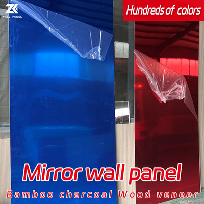 Kualitas Hotel Lampu Mewah PET Dekoratif Bambu Batubara Kayu Veneer Mirror Panel Pabrik