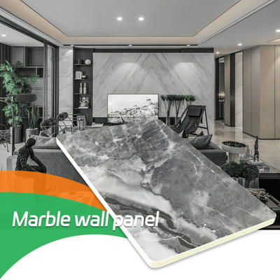 Kualitas Panel Dinding Marmer Kayu Veneer Tahan Air dan Lembap untuk Latar Belakang TV Dekorasi Rumah Pabrik