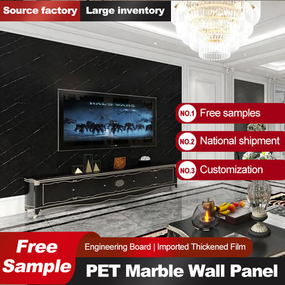 Kualitas Lembaran Marmer PET Tahan Lembab Veneer Kayu Arang Bambu Dinding Dekoratif PVC Pabrik